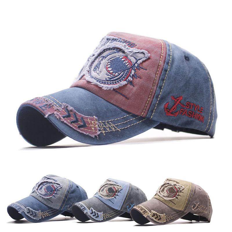 New popular washed baseball caps, men's and women's trend sharks, personalized European and American peaked caps, popular spring and autumn sun hats