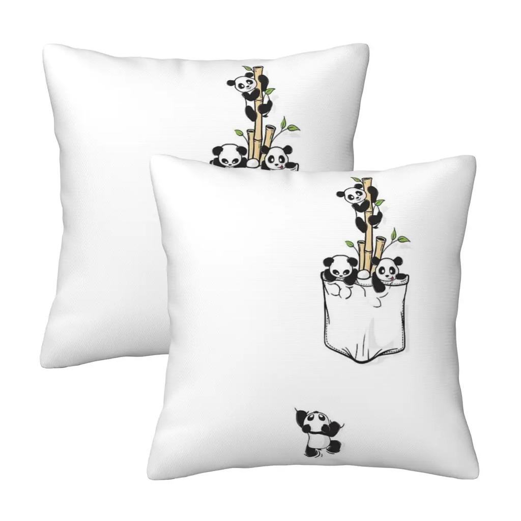 Panda Cute Animal 2 pcs Square Pillowcase Pillow Cover Cushion Zip Decorative Comfort Throw Pillow for Home Car
