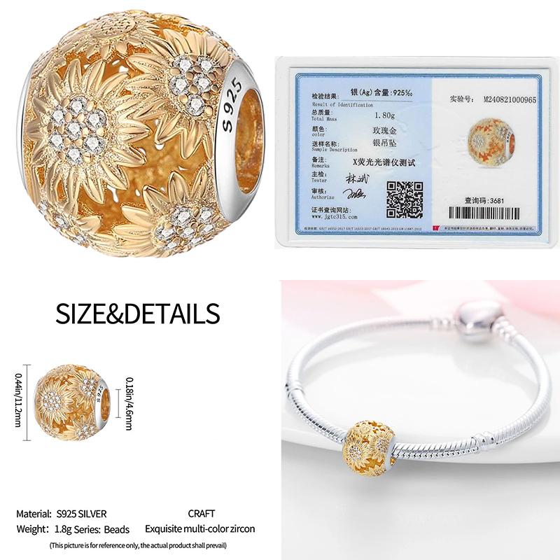 925 Sterling Silver Beads Yellow Moon Sunflower Butterfly Giraffe Beads Pendant Charms Fit 4mm Aperture Bracelet Jewelry Making