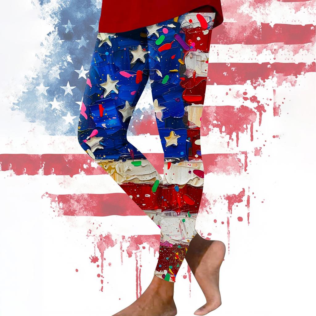 Women's Casual Fashion Outdoor Independence Day Printed Slim Elastic Yoga Pants Cropped Pants