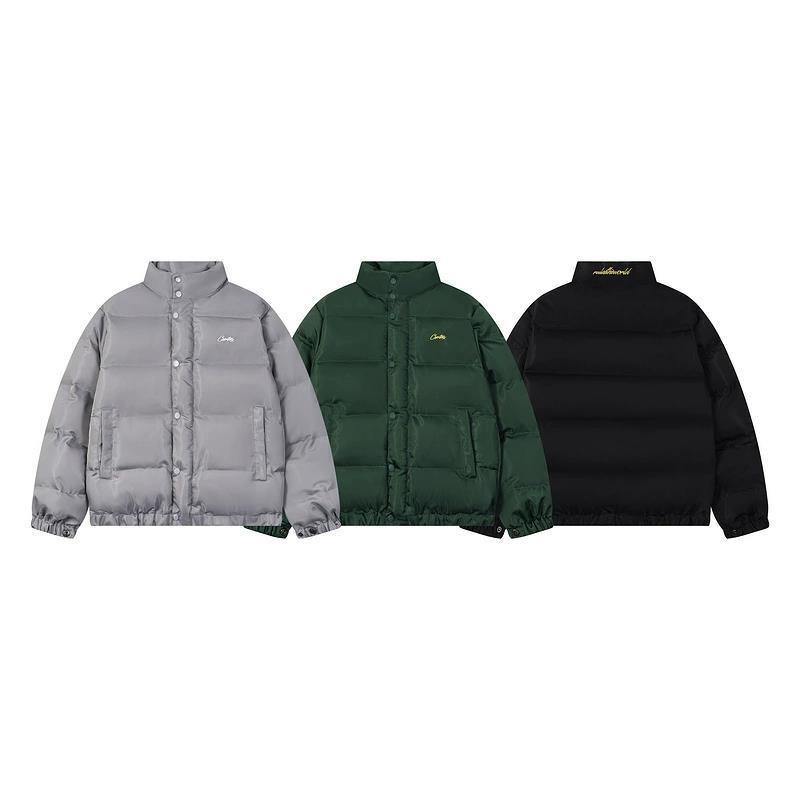 Mens Winter Embroidered Loose Fit Padded Jacket Warm Stand Collar Cotton Coat Teens