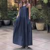 Summer Casual Round Neck Sleeveless Large Size Loose Solid Color Vest Long Swing Dress