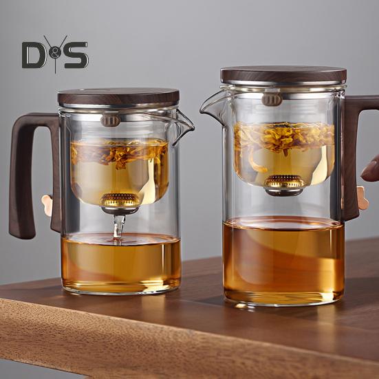 Стеклянный чайник для заваривания 520/720/900 мл с заварочным устройством, деревянной ручкой, термостойким носиком без подтеков, водоотделительным чайником, легко чистящимся для холодной воды