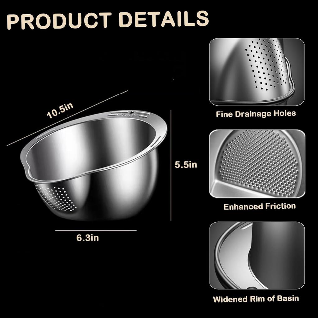 Rice Washer Strainer Bowl Stainless Steel 304 Rice Washing Bowl Rice Sieve Colander Fruit And Vegetable Strainer Kitchen Tools