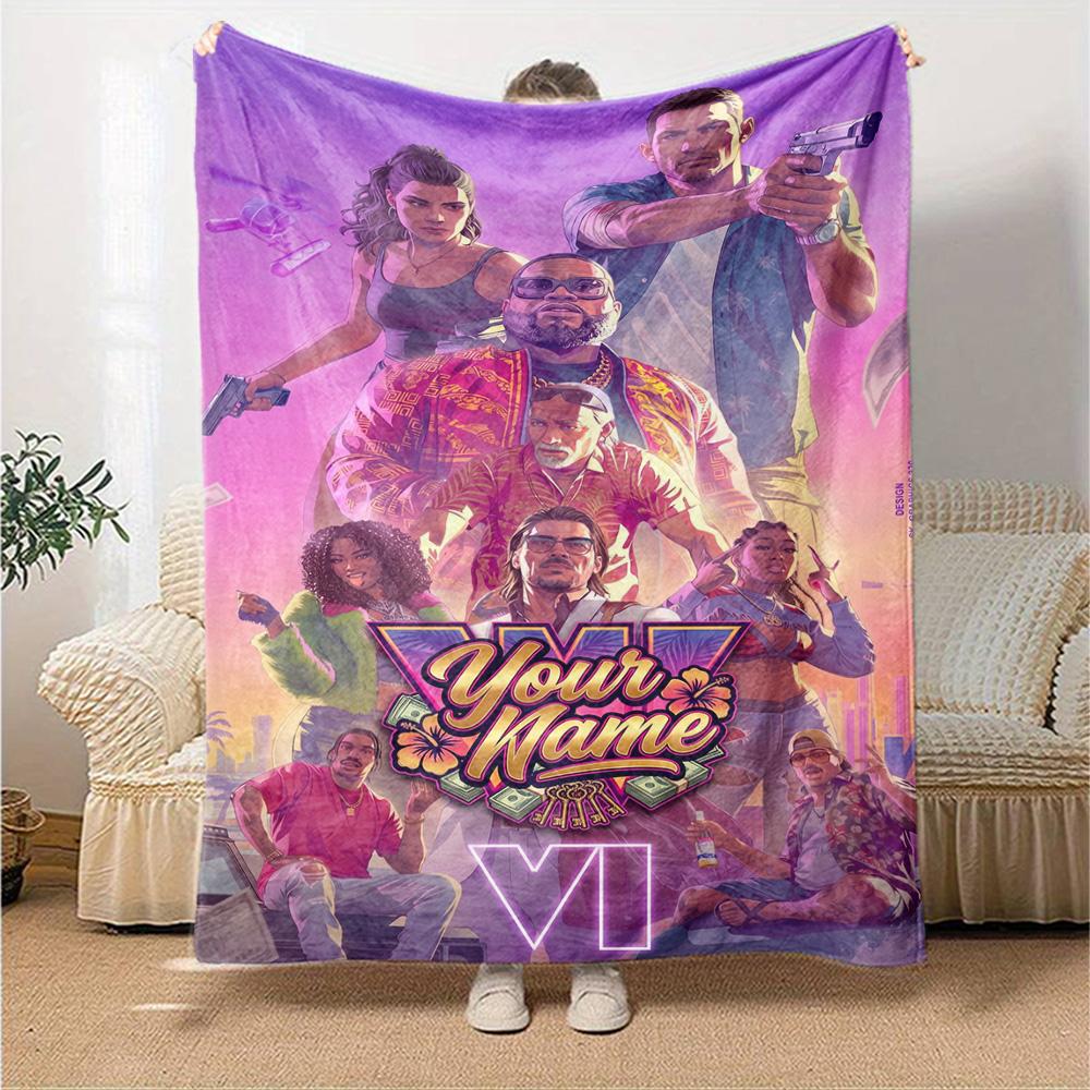 Grand Theft Auto Personalized Name Blanket Cozy Personalized Blanket Comfortable Great for Office Nap Office Chair Couch Four Seasons Multipurpose