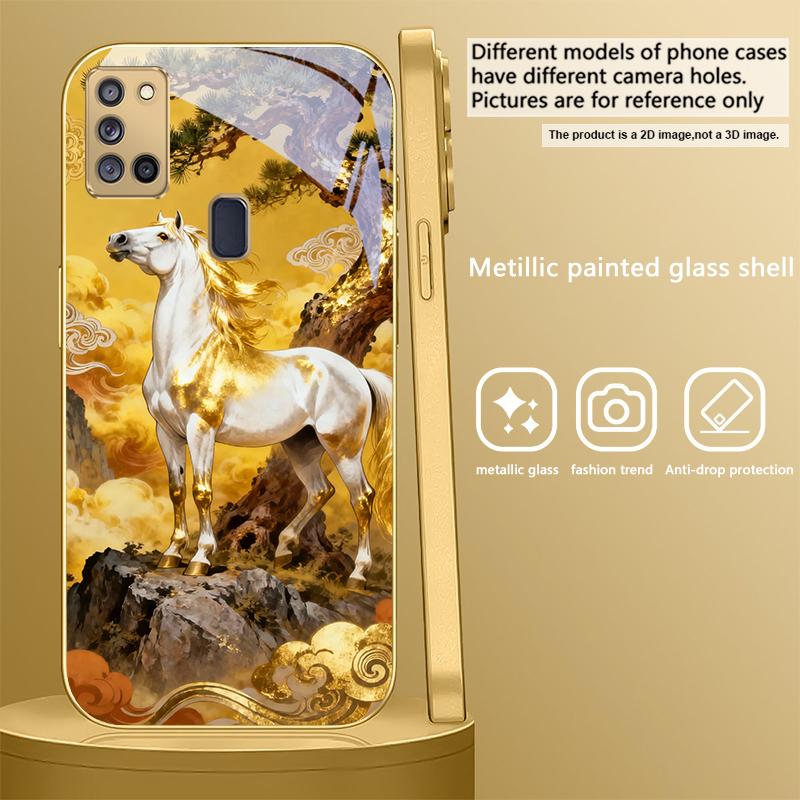 Высокая и крепкая лошадь Для Samsung A 31 32 A33 A34 35 14 A15 13 A16 25 26 50 52 53 54 55 56 70 71 72 73 Золотой стеклянный чехол для телефона