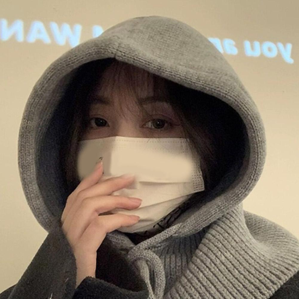 Осенне-зимняя теплая шапка-балаклава, модная шапка с вязаными ушками, шерстяная цельная теплая шапка L9P6