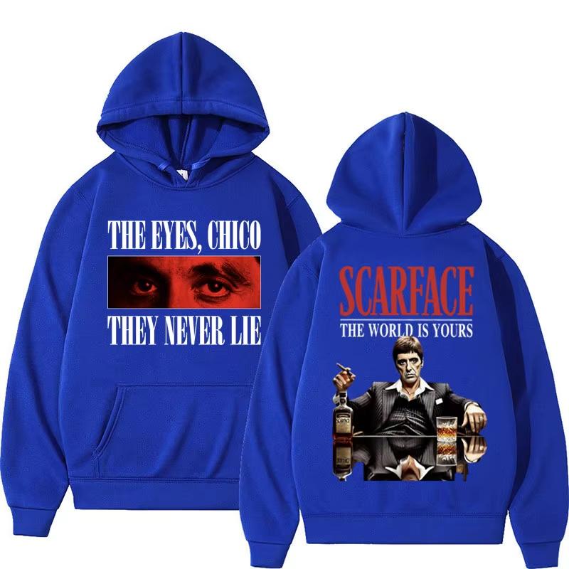 Tony Montana Scarface Vintage Style Hoodie The World Is Yours Men's Hip Hop Harajuku Hoodie Oversized Pullover Sweatshirt Streetwear Unisex Gift