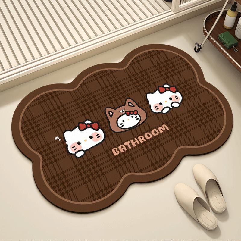 Быстросохнущий нескользящий коврик для ванной из диатомитовой земли Hello Kitty - впитывающий и легко чистящийся.