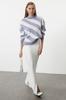 Women's Fashionable Stylish Hijab Sweater Lilac Striped Knitwear Sweater