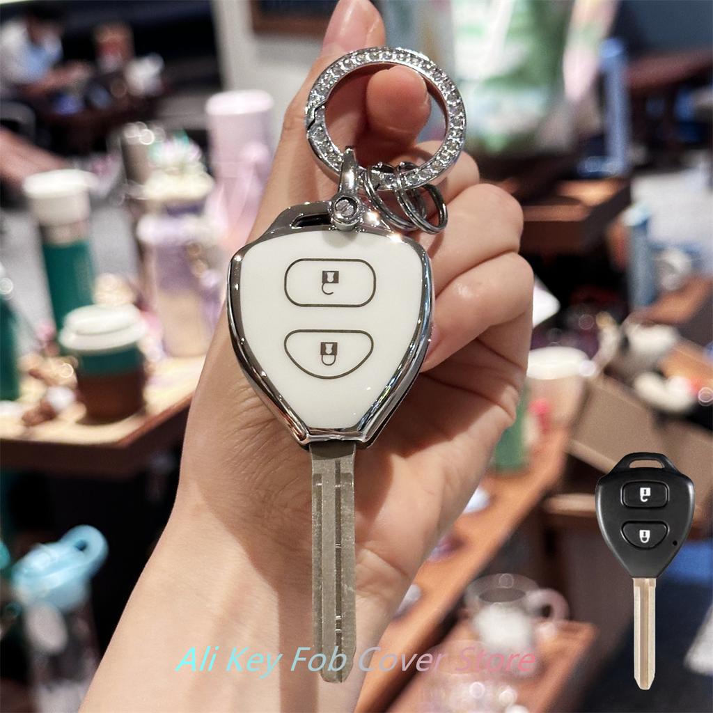 Key Fob Cover with Keyring Car Keychain for Toyota Corolla VIOS Camry Yaris RAV4 HiLux Cruiser Fortuner For 2 Buttons Car Remote