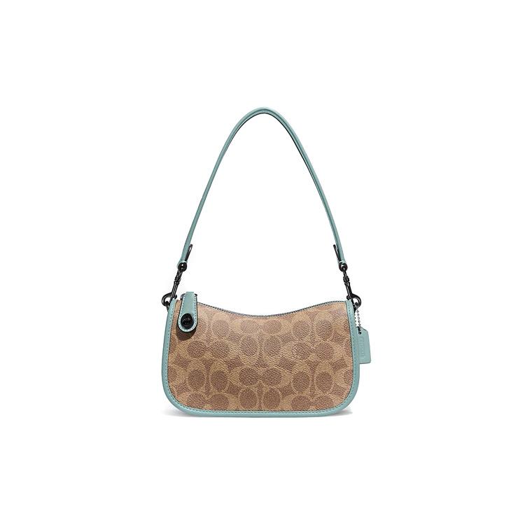 Coach Сумка Swinger из покрытого холста с кожаной косметичкой, Сумка через плечо, Сумка, Маленькая сумка через плечо женская, Хаки коричневый