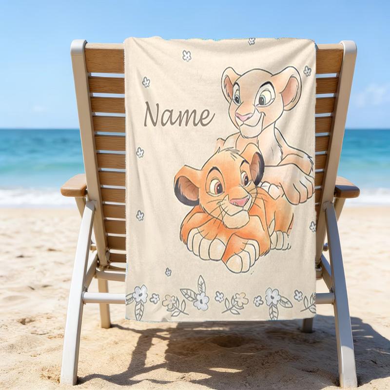 1pc Lion King3 Beach Towel with Custom Name, Beach/Swimming/Bath/Picnic/Camping Towel, Suitable for Seaside Beaches
