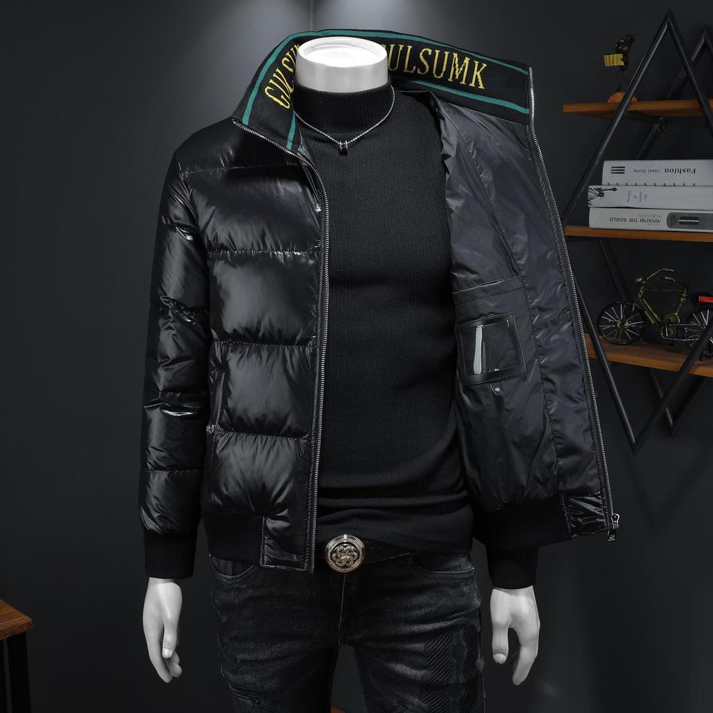 European Station 2025 Men's Winter Down Jacket - 90% White Duck, Stand Collar, Embroidered, High-Quality Trendy Style Outerwear.