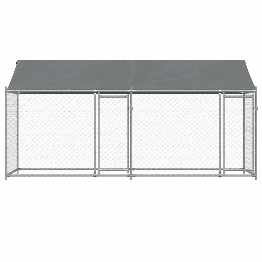 Vidaxl Klatka Dla Psa, Z Dachem I Drzwiami, Szara, 4X2X2 M, Stal