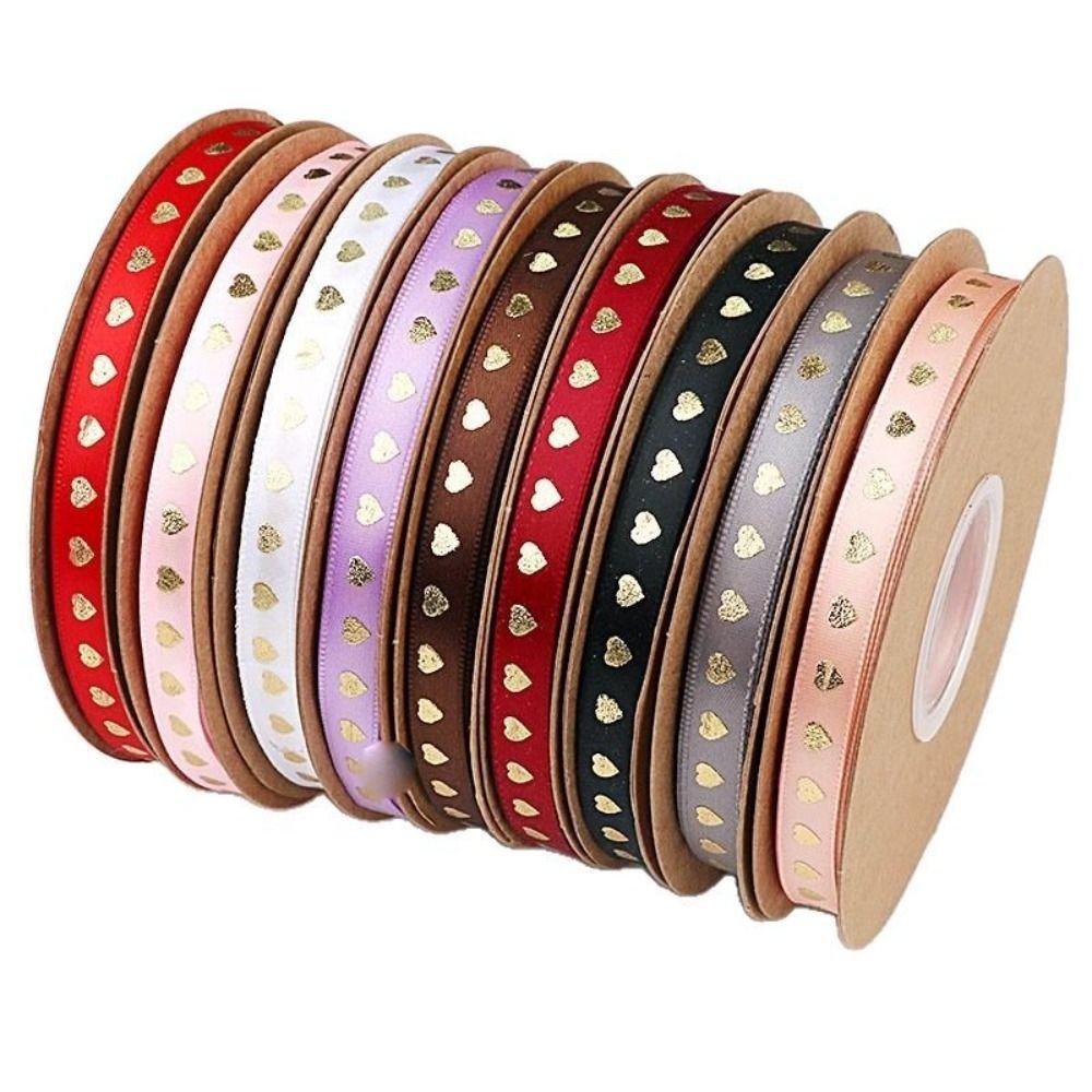Classic Gold-stamped Heart Ribbons 1cm*30 meters Gift Packaging Ribbon  DIY