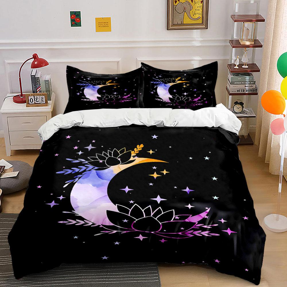 Moon and Lotus Starry Bedding Set Bedding Duvet Cover Set Duvet Cover Pillowcases (1 * Duvet Cover 2 * Pillowcases, without duvet insert)