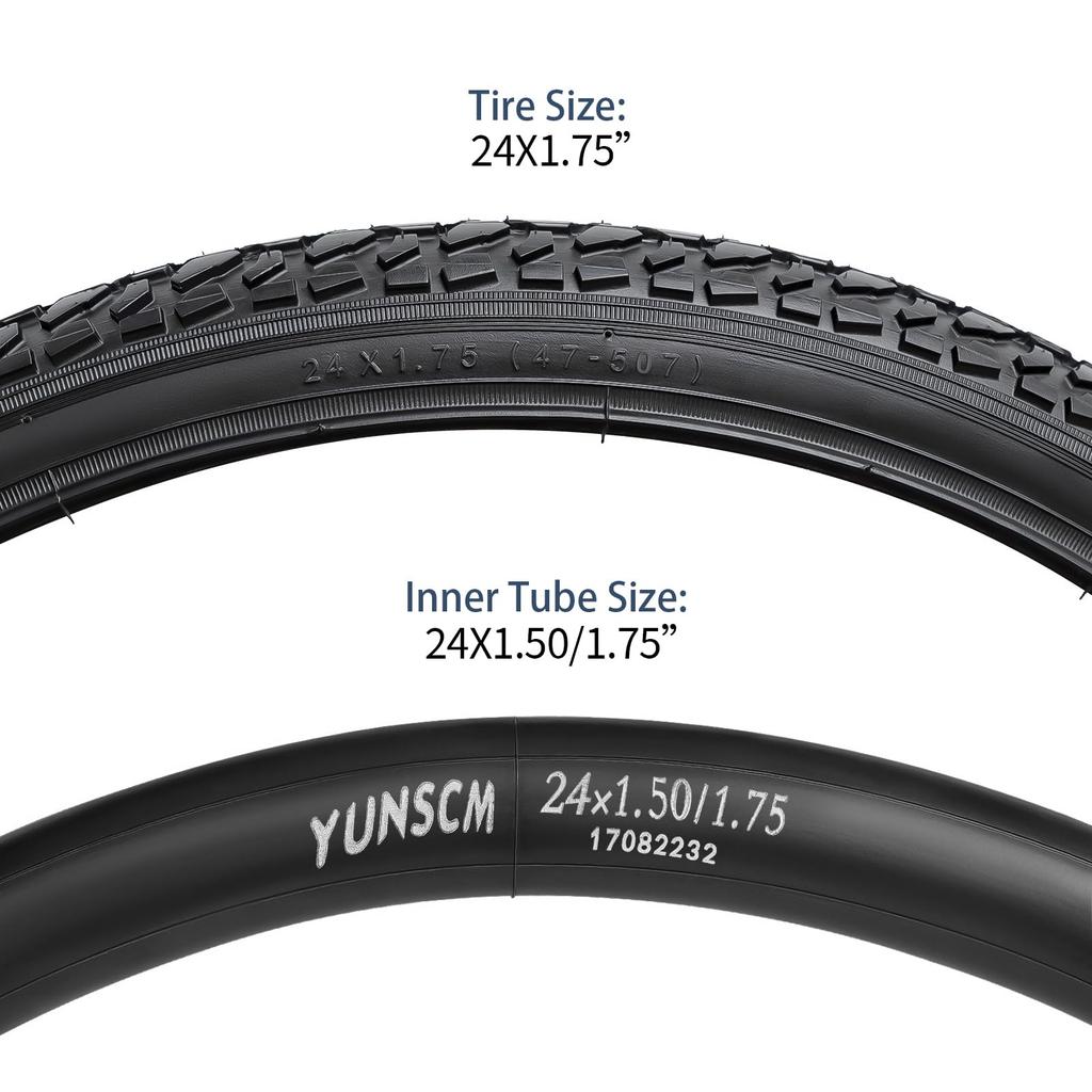 YunSCM Set of Bicycle Tires Tubes with 32mm Schrader Valves Tire for Mountain 2, 24x1.75 Tires, 24x1.75 47-507 + 24x1.5/1.75 + Levers, 24-inch 1.75