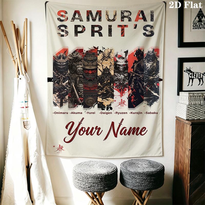 Name Custom Samurai Wall Tapestry Aesthetic Wall Hanging Printed Fabric Blanket Decorative Tapestries for Bedroom Living Room Home Decor