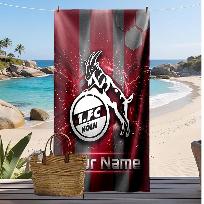FC Köln Personalized Printed Beach Towel Soccer Logo Support Custom Name Text Absorbent Towel For Sport Travel Special Gift