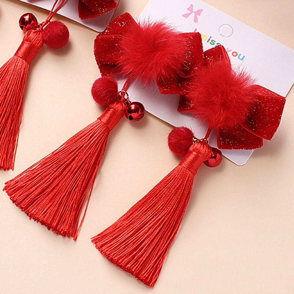 2 шт. кисточка детский парик шпилька китайский стиль красный бант заколка детский бант парик новогодний праздничный