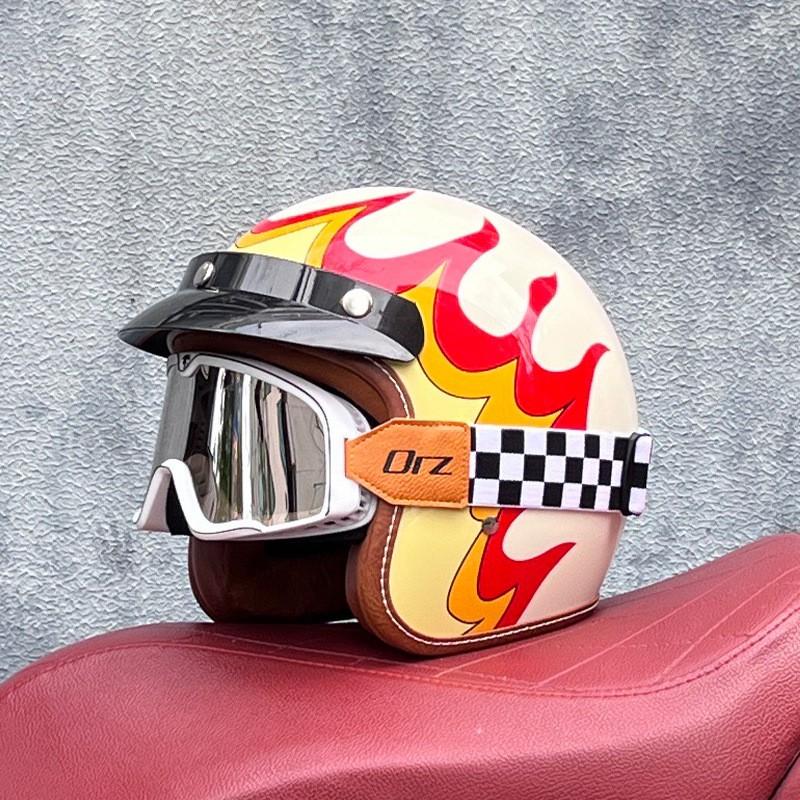 ORZ Retro 3/4 Motorcycle Helmet Men Women ABS Full Face Half DOT ECE Certified