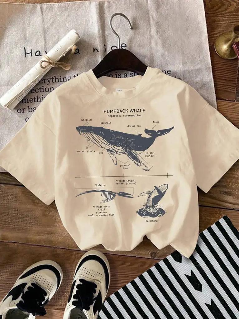 Summer Harajuku Graphic T Shirts Y2k Tops Humpback Whale Anatomy Print Unisex Oversized T Shirt Streetwear Vintage Tee Clothing