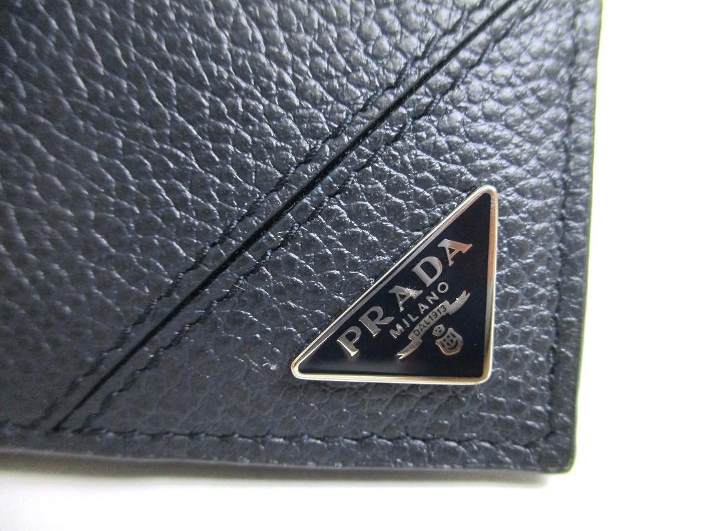 Authentic PRADA Navy blue Leather Bifold Wallet Compact Wallet #a691  Open box