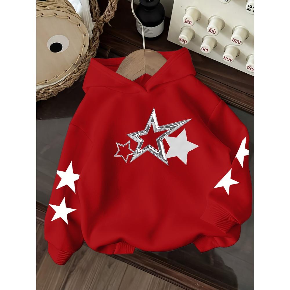 Star Combination Printing Children's Casual and Comfortable Hooded Sweater Vitality Style Children's Long-sleeved Pullover