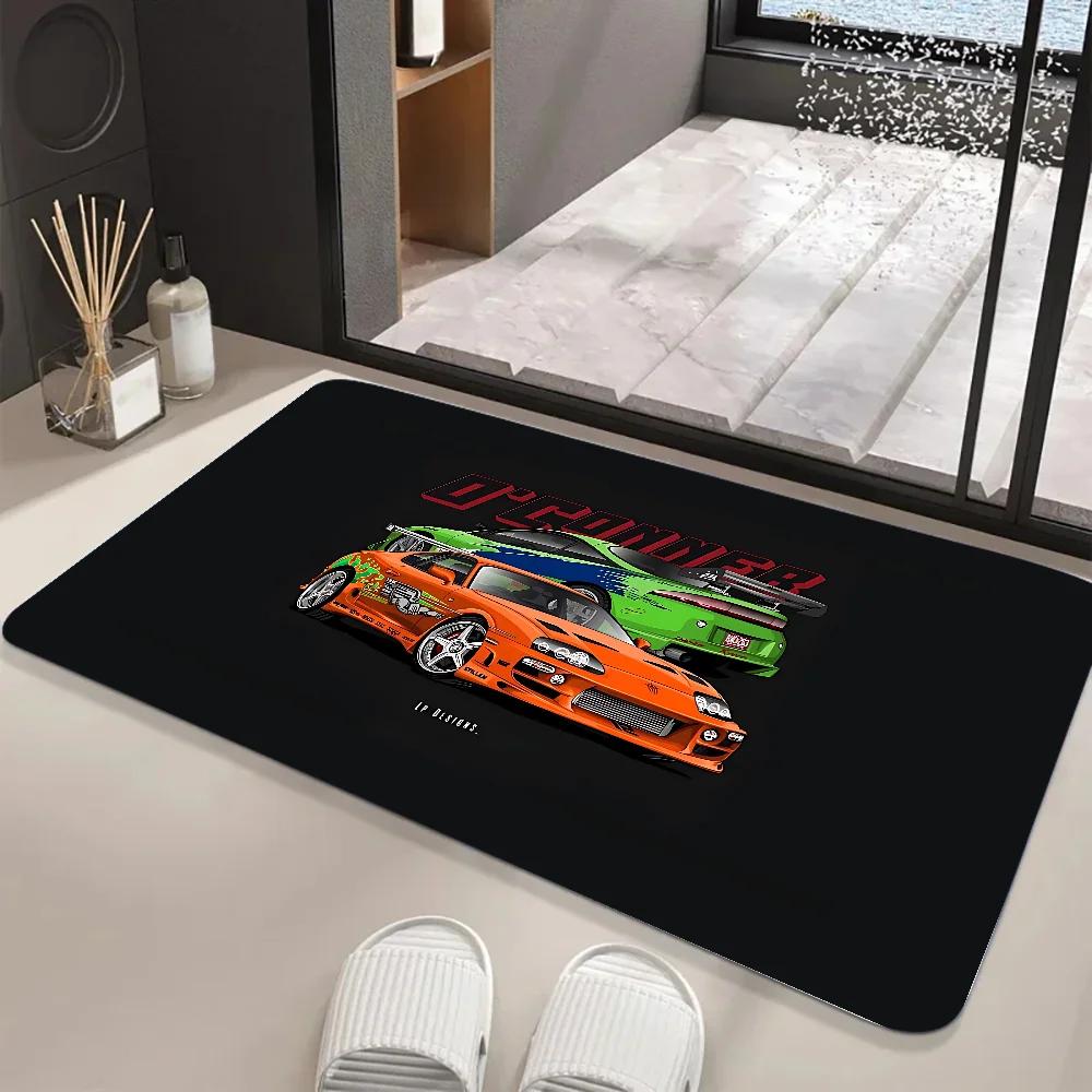 VIKAMA Trendy Sports Car Floor Mats Anti-Slip Absorbent Bathroom Mats Men's Room Decor Entrance Hallway Doormats Home Decor