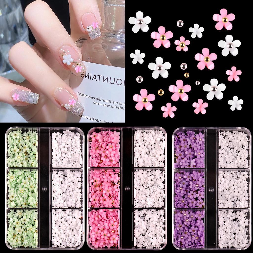 6 Grid Nail Art Jewelry Three-Dimensional Abs Resin Five-Petal Flower Nail Art Jewelry Mixed Color Mixed