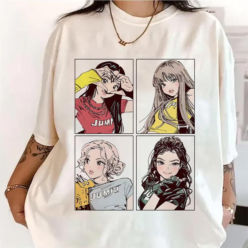 Kpop BP Jump 2025 Футболки Розовые Одежда для Девичьей Группы Очаровательные Аниме Графические Футболки Летние Высококачественные Удобные Топы в Стиле Y2K