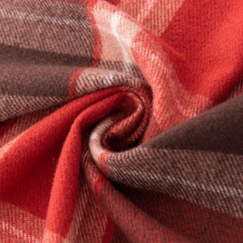 Красный и зеленый клетчатый шарф для женщин, зимний, с ощущением высокого качества, теплый, универсальный, с ниспадающими кисточками, в стиле шали.