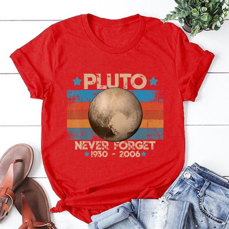 Vintage Never Forget Pluto Nerdy Astronomy Space Science T-Shirt Fashion Creative Design Round Neck Short Sleeve Tees