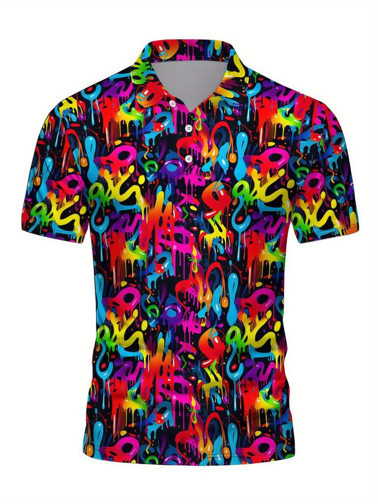 Men'S Short-Sleeve Polo Shirt with Flat Digital Print Pattern - No Texture