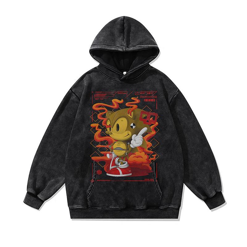 European And American High Street Digital Direct Injection Printing Hooded Sweater Men And Women Oversize Washed Old Hoodie