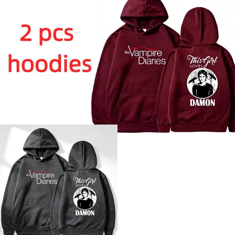 Autumn Men's Women's Hoodies Letter Vampire Printing Unisex Fashion Pullover Long Sleeves Loose Casual Vintage Sweatshirts