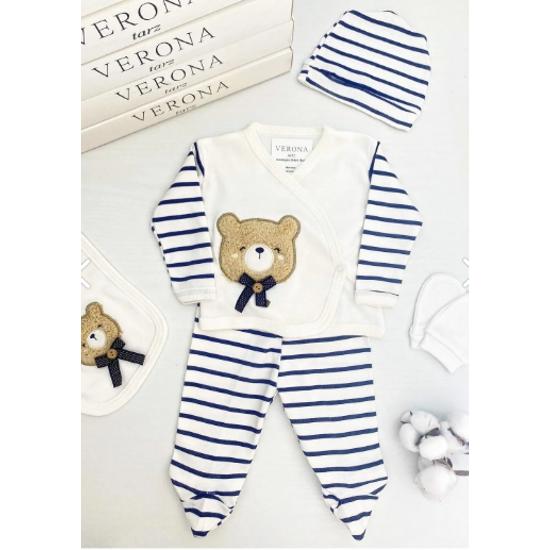 New Season Boxed Teddy Bear 5-Piece Hospital Exit Set Baby Boy Newborn Outfit