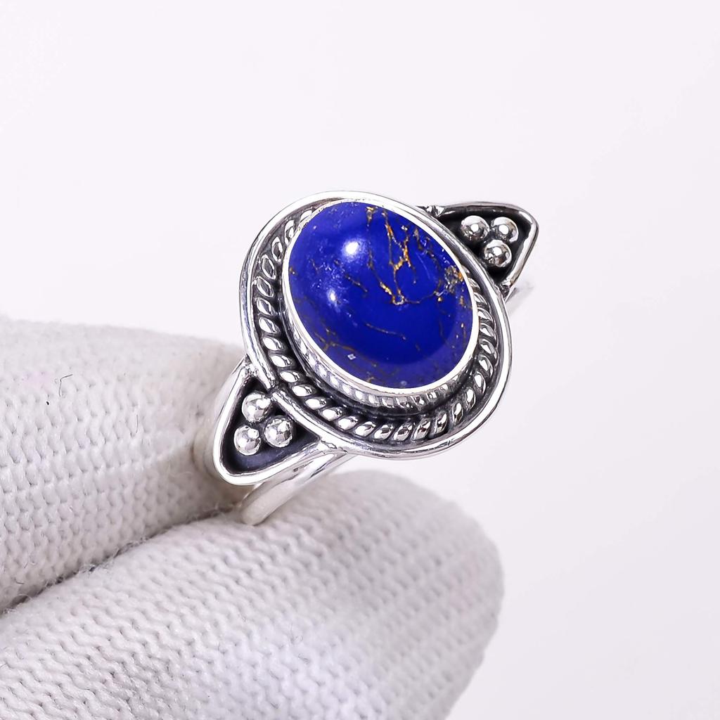 Copper Lapis Lazuli Designer Handmade Oxidised 925 Sterling Silver Ring V2939, Blue Ring, Oval Ring, Valentin's Day Gift, Gift For Her, Birthday Gift,