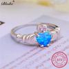 Real S925 Sterling Silver Claddagh Ring Cute Love Heart Crown Rings For Women Wedding Bands Blue White Fire Opal Ring Jewelry Cz