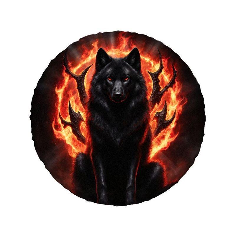 Black Wolf Flame Tire Cover Polyester Waterproof Sun Protection Spare Wheel Protector for SUV