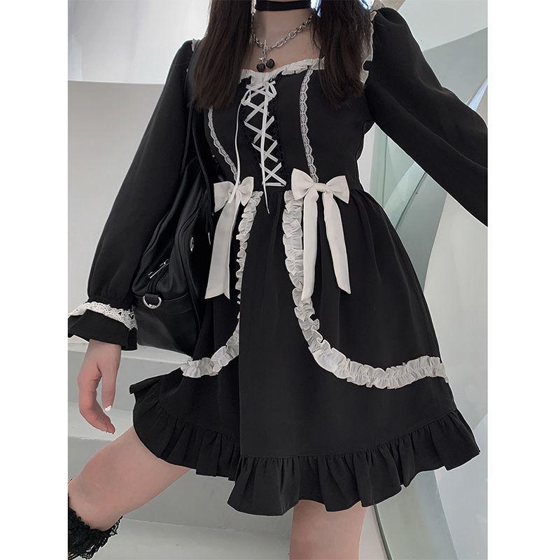 Japanese Lolita Gothic Dress Girl Patchwork Vintage Designer Mini Dress Japan Style Kawaii Clothes Fall Dresses for Women