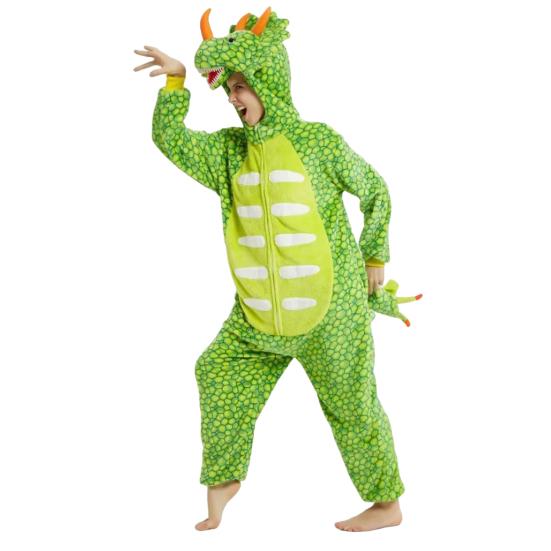 One-piece Cartoon Dinosuar Pajamas Cosplay Costume Halloween Parties Role-Playing Outfit Thick Flannel Sleepwear Winter Warmth Homewear Clothes