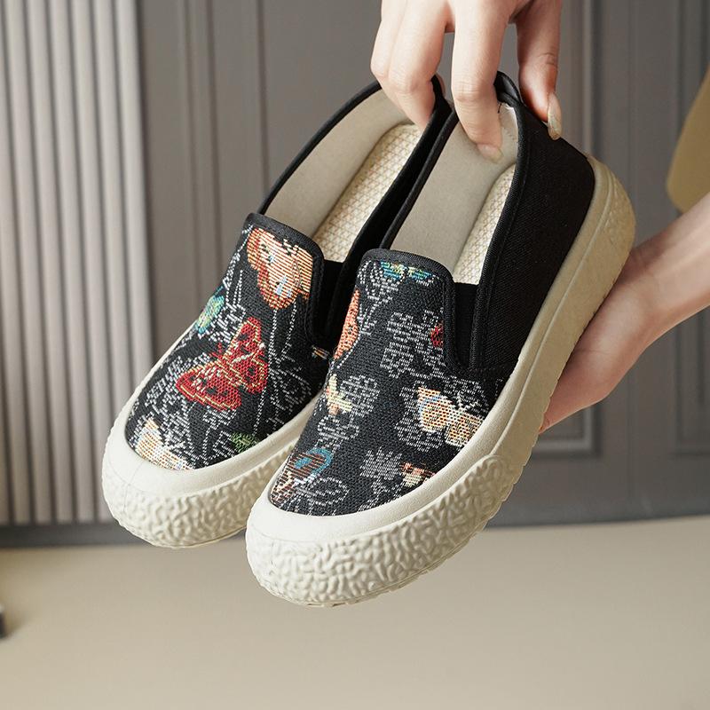 Embroidered Cloth Shoes Children's Spring New One-pedal Casual Sports Shoes Cloth Shoes Women