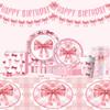 Pink Bow Ballet Theme Children'S Birthday Party Disposable Paper Plate Tablecloth Tissue Paper Plate Arrangement Set