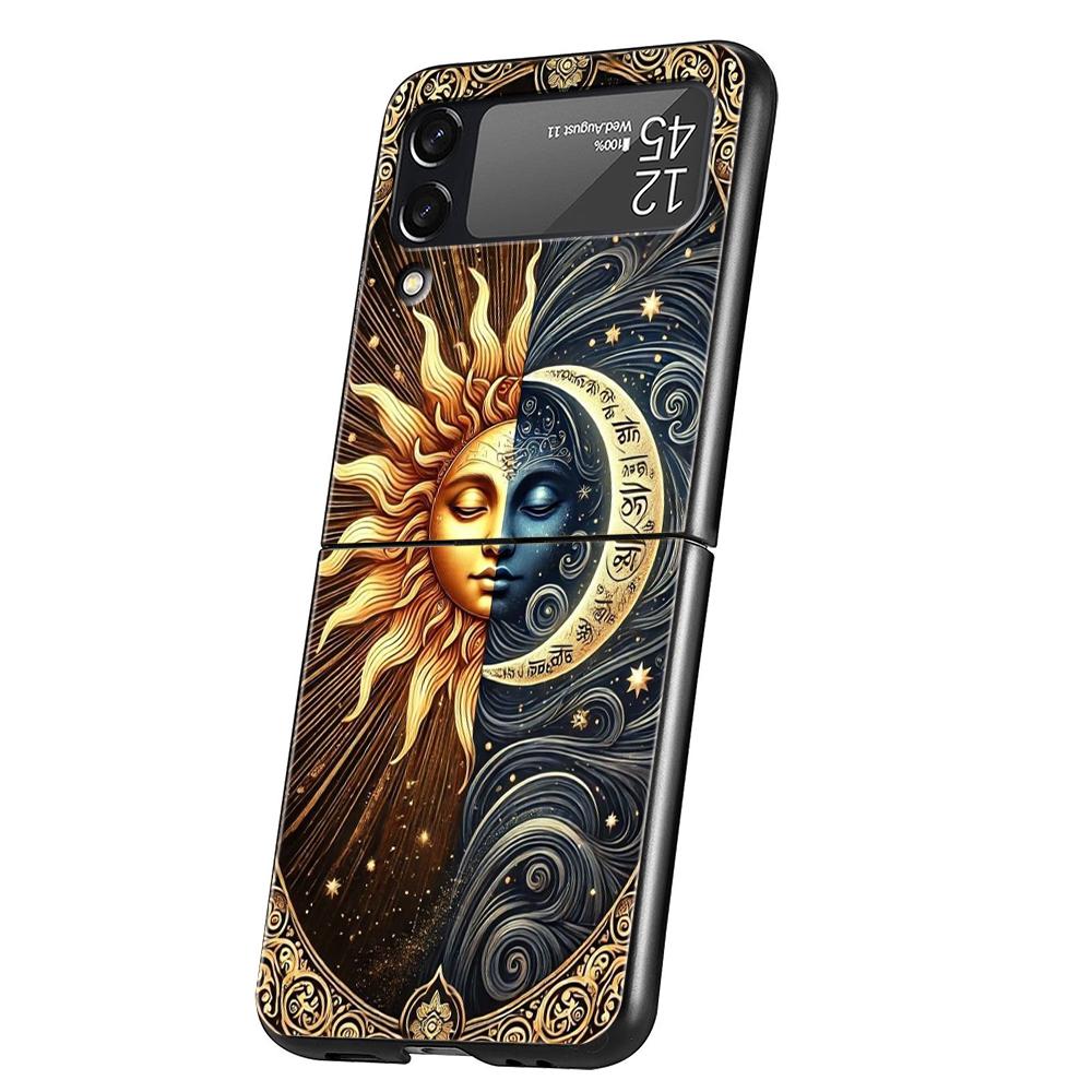Sun Moon Stars Hard PC Phone Case For Samsung Galaxy Z Flip 7 6 5 4 Black Cover For Galaxy Z Flip 3 Foldable Capas Fundas Coque