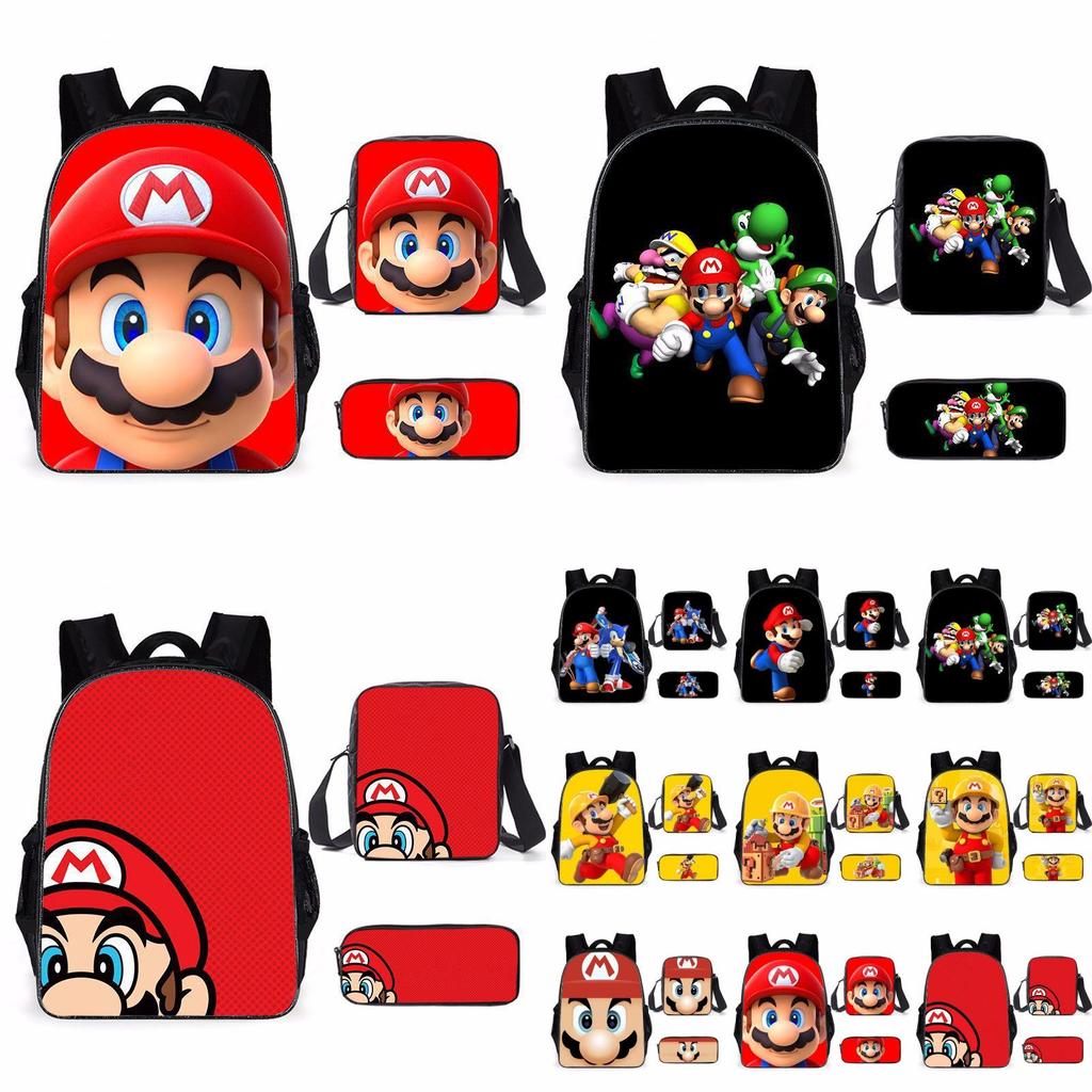 Школьный рюкзак Super Mario с сумкой для ланча и пеналом, большая вместимость, износостойкий, дышащий
