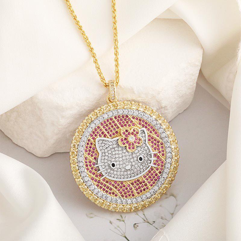 Район Лу Ожерелье-чокер с подвеской Hello Kitty, полностью усыпанной круглыми бриллиантами - Женский чокер в роскошном стиле