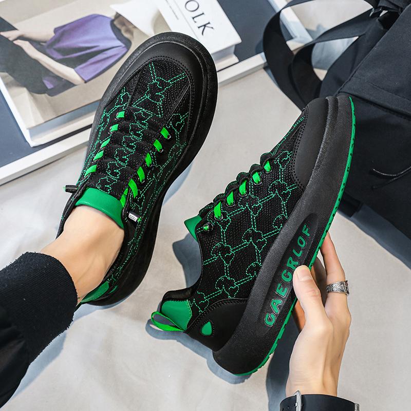 Fashion Chunky Sneaker Men Cover Bottom Board Shoe Fashion Casual Microfiber Leather Fabric Breathable Increased Internal Platform Shoes