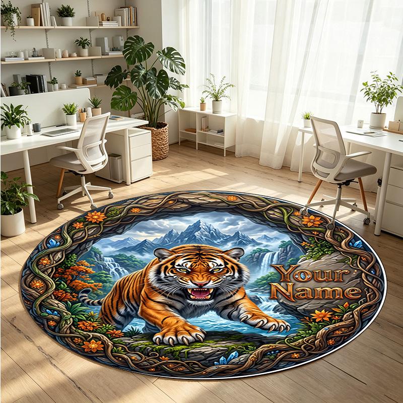 Wild Animals (14) Theme Round Crystal Velvet Rug Custom Name Text Personalized Floor Mat Home Decor Non Slip Crystal Carpet